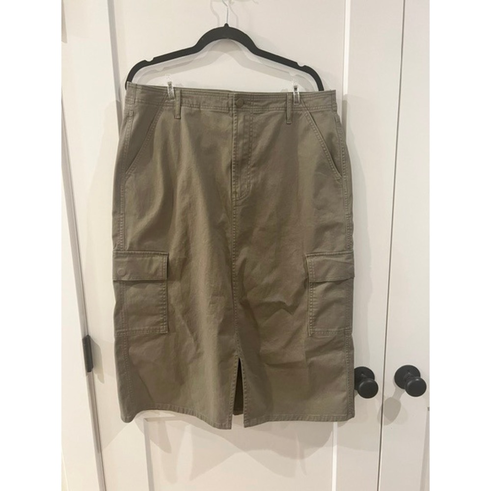 a.n.a A New Approach Olive Green High Rise Cargo Midi Skirt Womens 16 Slit Front